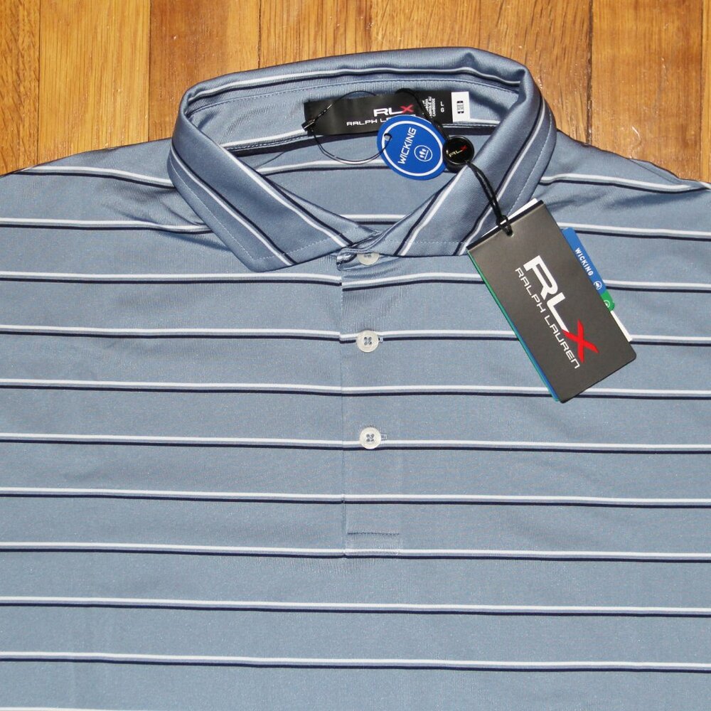 RLX Golf Ralph Lauren Lightweight Airflow Polo Mens L Blue Stripe